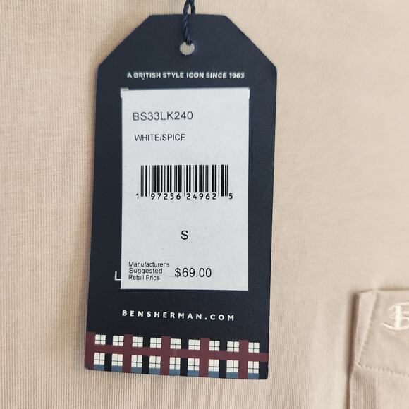 Ben Sherman Men's Size Small Long Sleeve Shirt BS33LK240 Tan Navy Classic Dressy - Picture 9 of 9